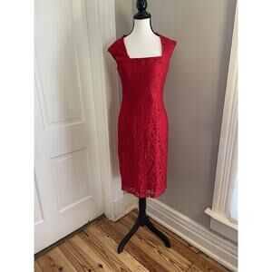 Vintage Liz Claiborne Women's Red Lace Midi Cocktail Dress Size 4 Formal Classic